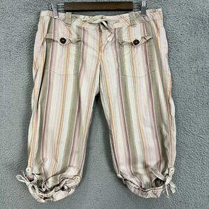 Vintage Y2K American Eagle Capri pants womens 8 pink striped embroidered ruched‎